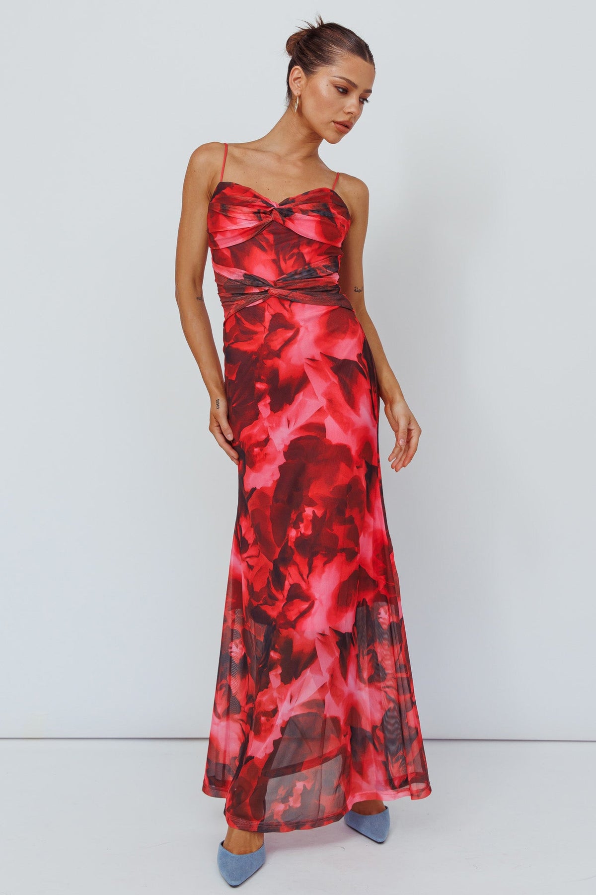 Beulah Twist Bodice Maxi Dress Floral Pink