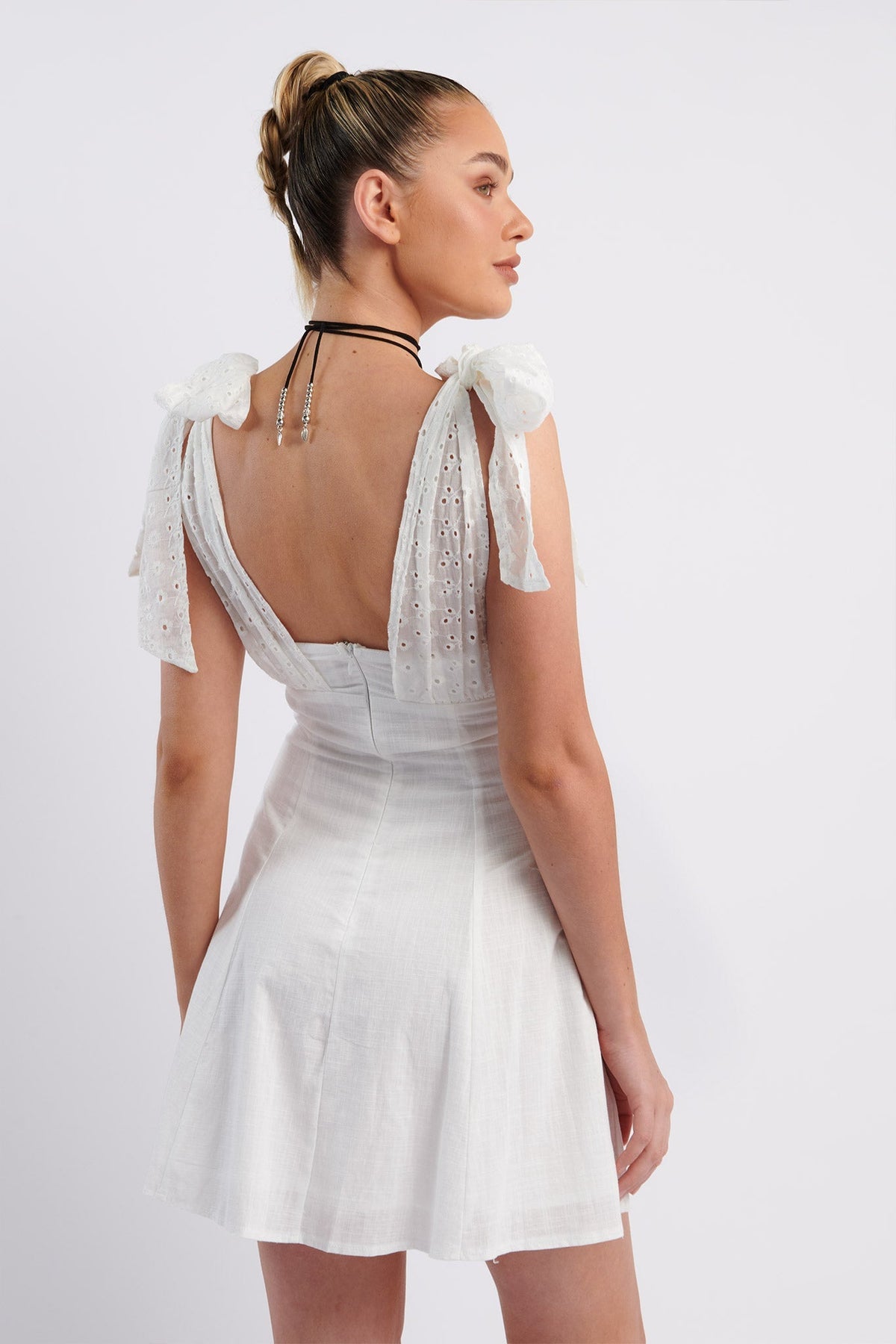 Kellie Bow Shoulder Mini Dress White