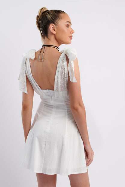 Kellie Bow Shoulder Mini Dress White