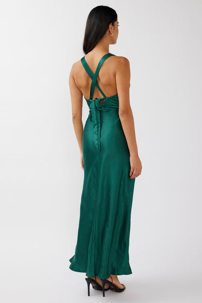 Theriz Lace Trim Tied Back Maxi Dress Green