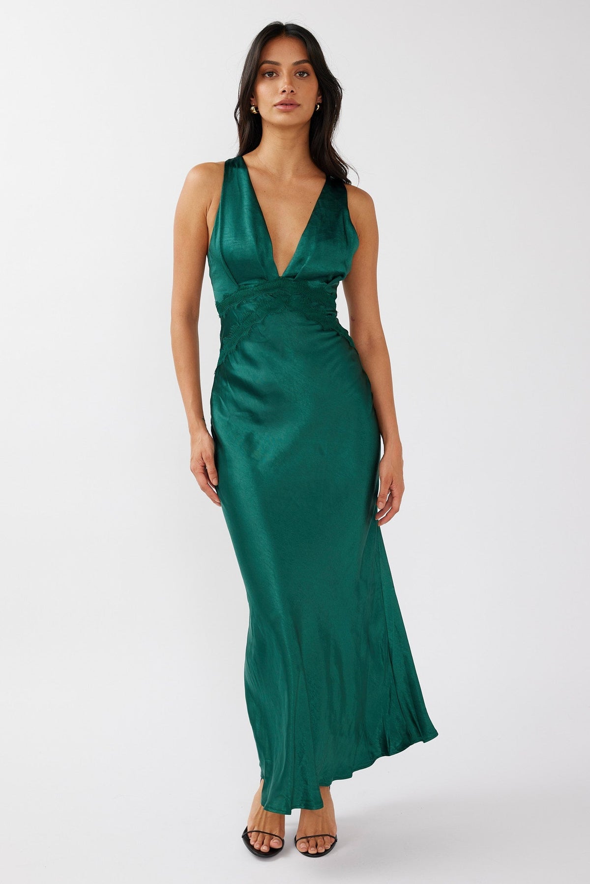 Theriz Lace Trim Tied Back Maxi Dress Green