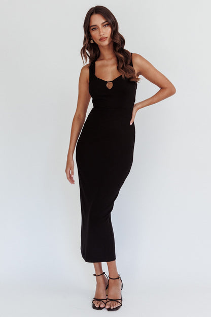 Jennine Lace-Up Back Midi Dress Black
