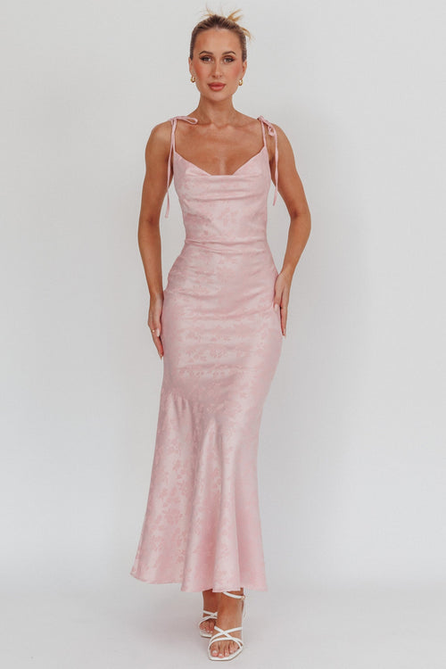 Belonging Cowl Neck Tied Shoulders Maxi Dress Blush