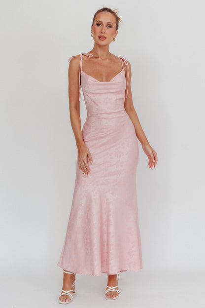 Belonging Cowl Neck Tied Shoulders Maxi Dress Blush