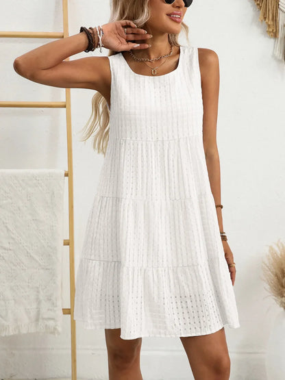 Plaid Round Neck Sleeveless Mini Dress