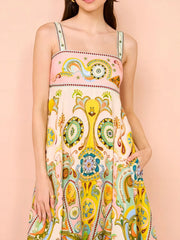 Paisley Print Square Neck Summer Dress