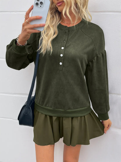 Button Front Mini Sweatshirt Dress