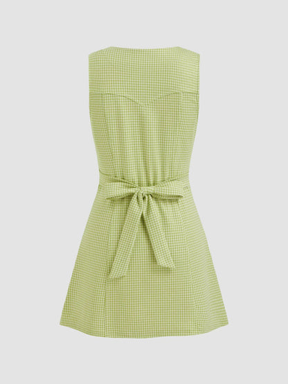 Gingham Button-Front A-Line Mini Dress