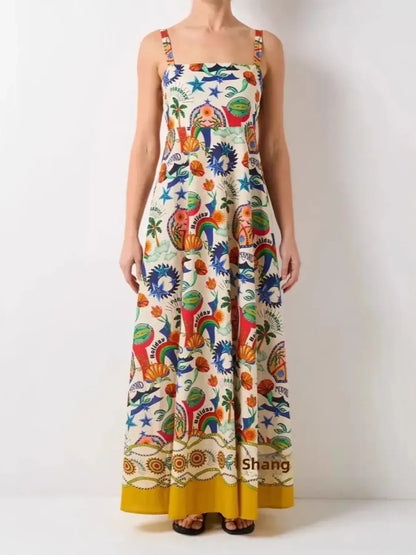 Printed Square Neck Maxi Cami Dress