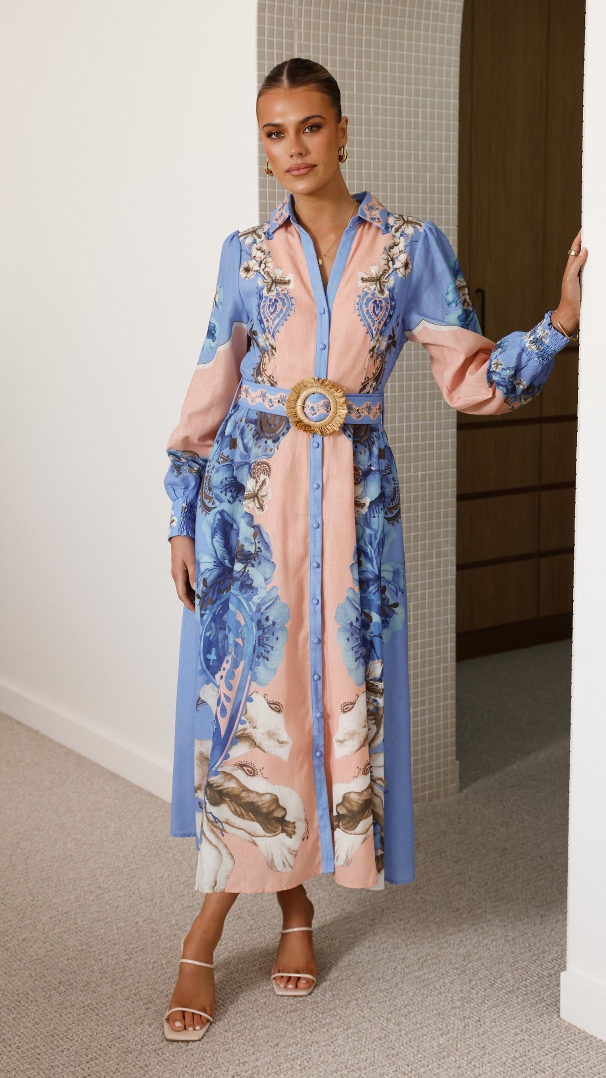 Naliah Long Sleeve Maxi Dress - Willow Blue
