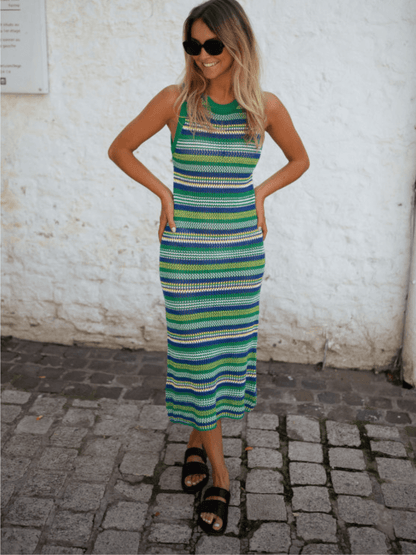 VACAYS CHEVRON KNIT MIDI DRESS - GREEN