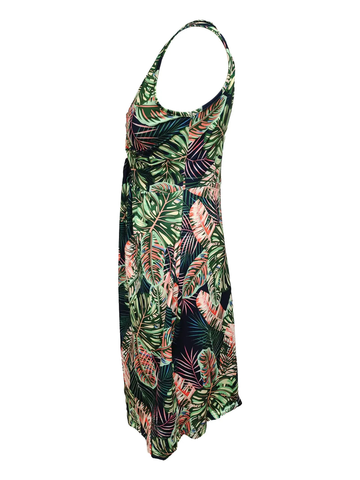Tropical Print V-Neck Sleeveless Summer Dress