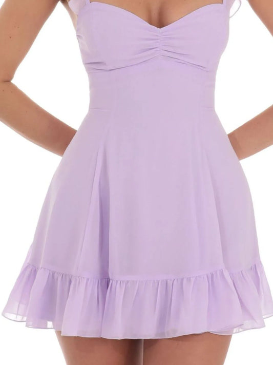 Ruffled Hem Sweetheart Neck Dress