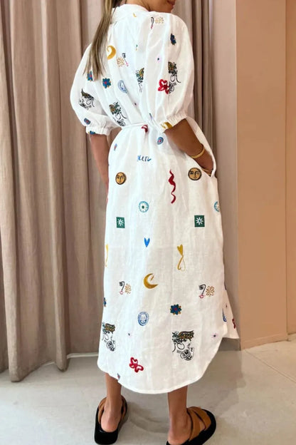 Printed Button-Up Midi Shirt Dress