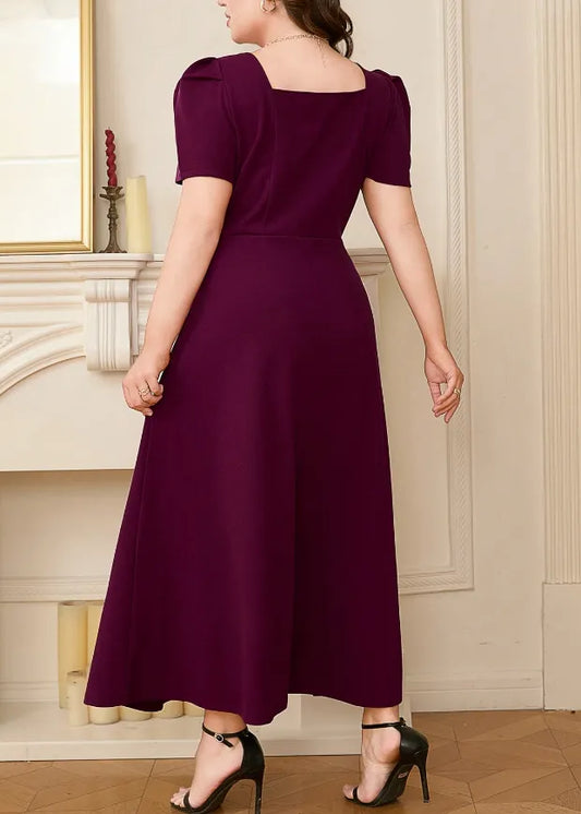 Plus Size Square Neck Puff Sleeve Midi Dress