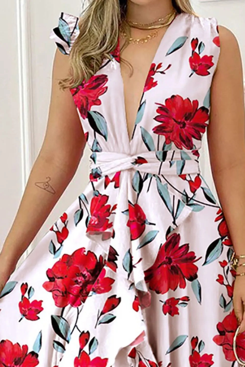 Ruffled Plunge Sleeveless Maxi Dress