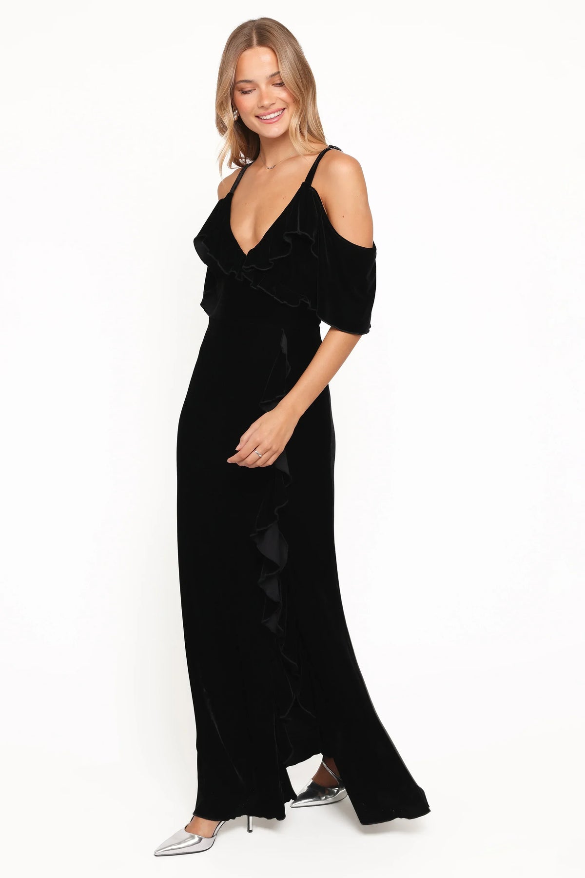 Micah Off Shoulder Velvet Maxi Dress - Black