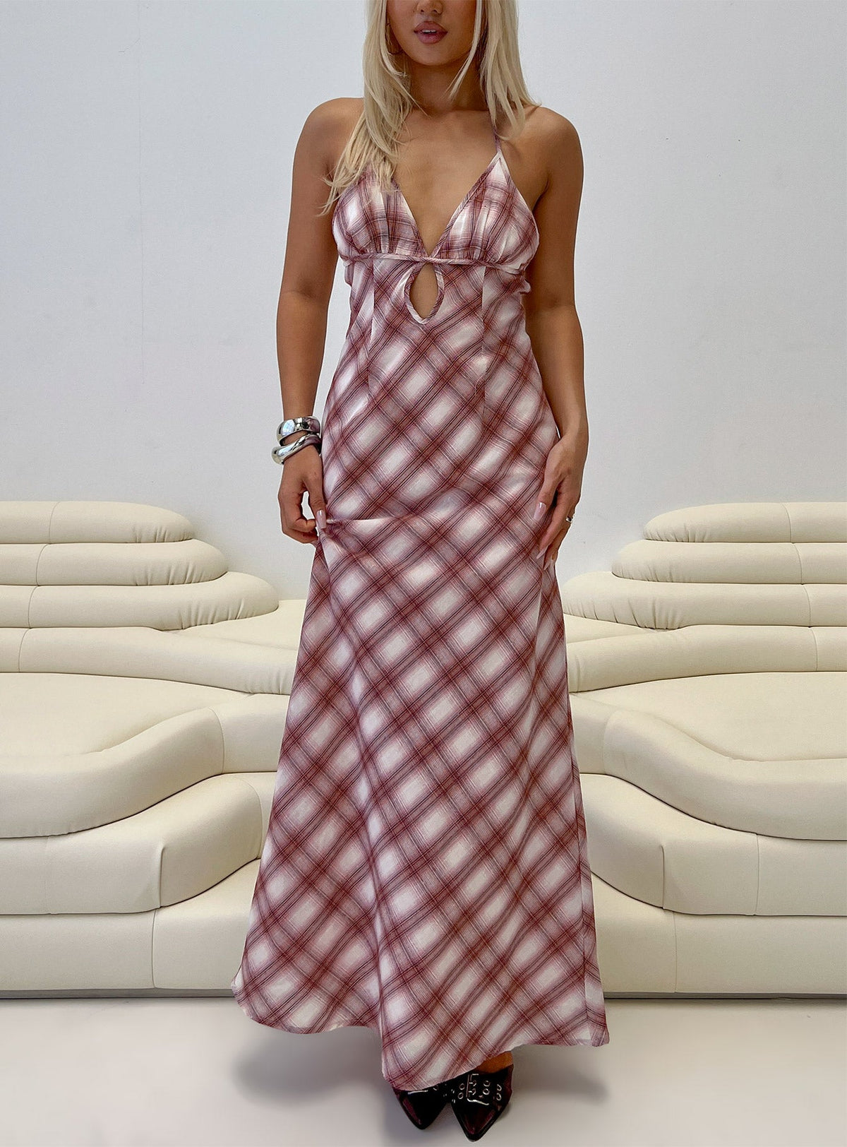 Momentous Backless Halter Maxi Dress Multi