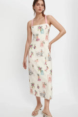 Printed Square Neck Summer Midi Dress