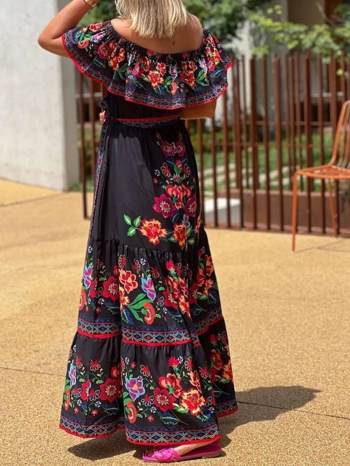 Floral Off Shoulder Ruffle Maxi Dress
