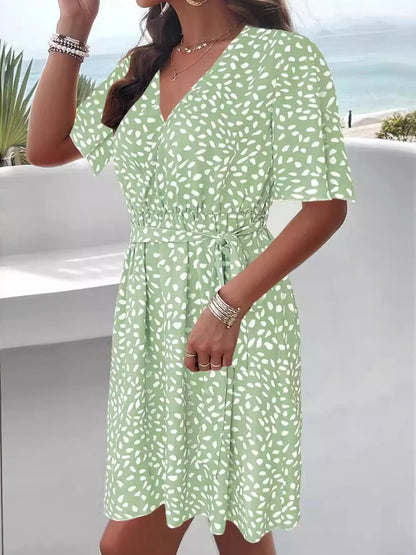 Printed Surplice Tie Waist Dress