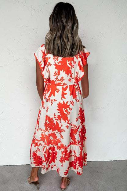 Floral V-Neck Summer Midi Dress