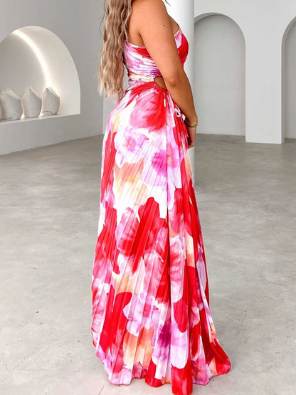 Printed One Shoulder Asymmetrical Maxi Dress