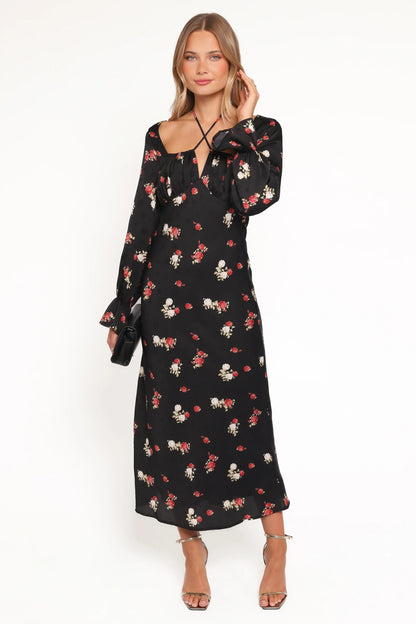 Pauline Long Sleeve Maxi Dress - Black Floral