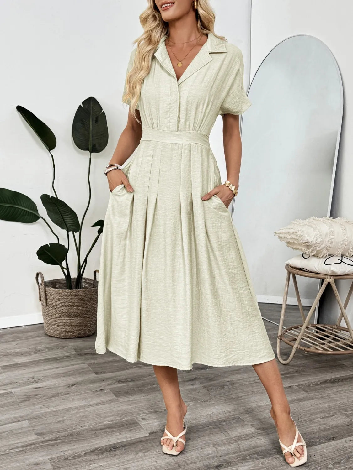 Short Sleeve Midi Dress with Pockets