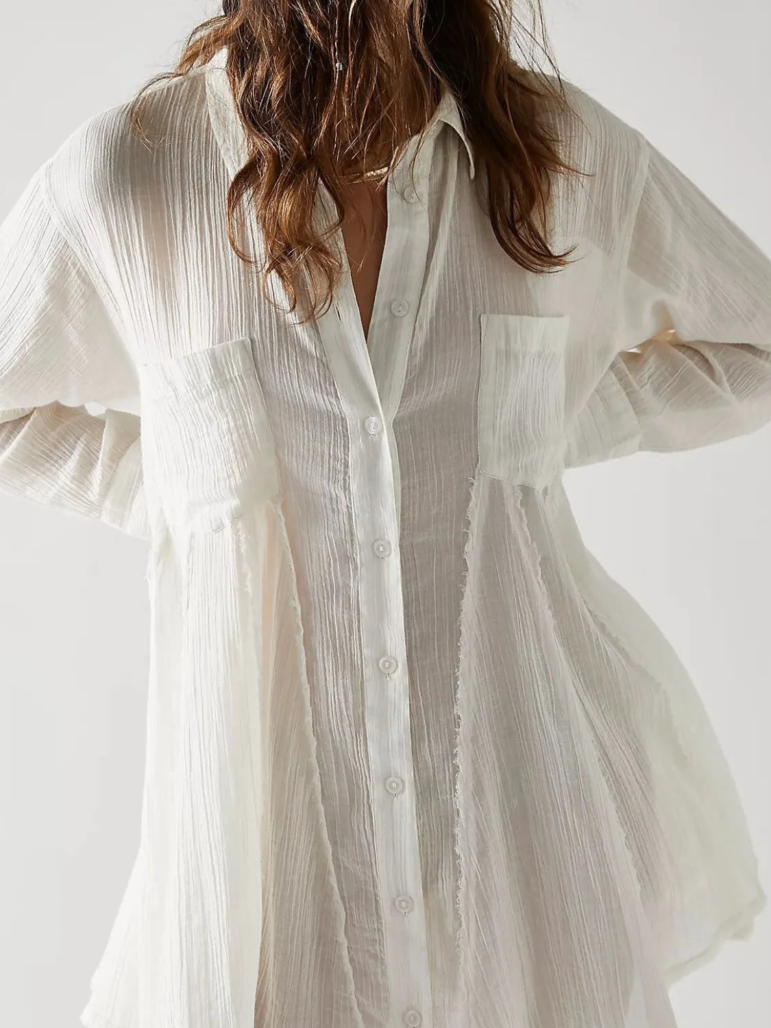 Textured Button-Down Shirt Dress