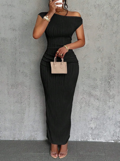 Textured Single Shoulder Maxi Dress