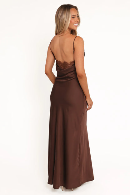 Evana Lace Maxi Dress - Brown