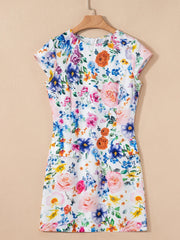 Floral Print Cap Sleeve Mini Dress