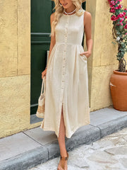 Round Neck Sleeveless Midi Dress