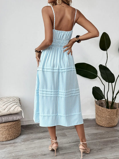 Striped Spaghetti Strap Midi Dress