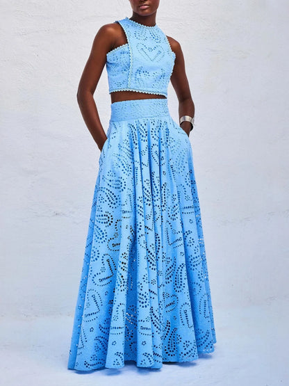 Eyelet Lace Top and Maxi Skirt Set