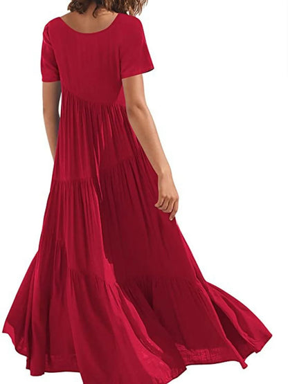 Round Neck Tiered Ruffle Maxi Dress