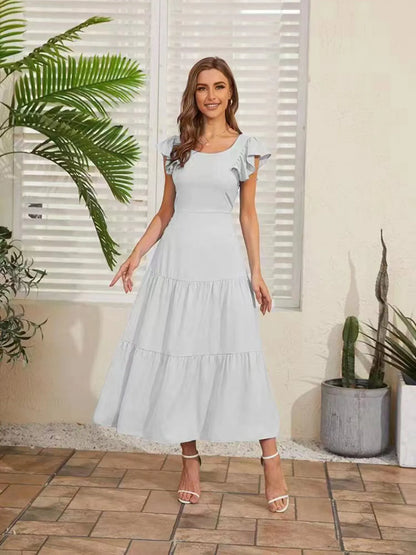 Flutter Sleeve Cutout Summer Midi Dress