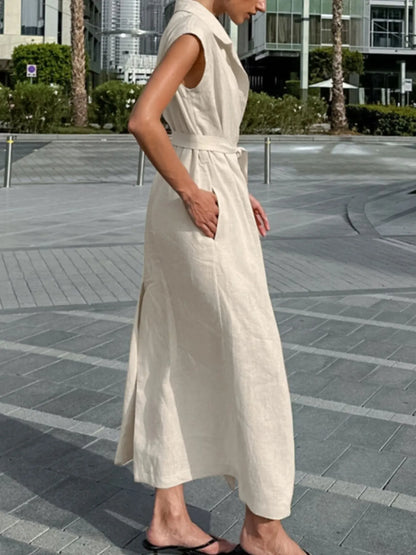 Tie Waist Cap Sleeve Maxi Dress