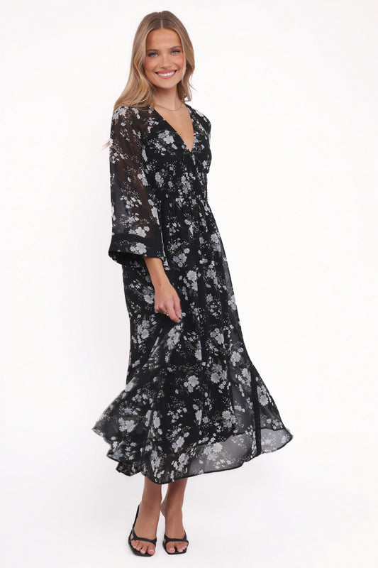 Mavis Long Sleeve Maxi Dress - Black Floral