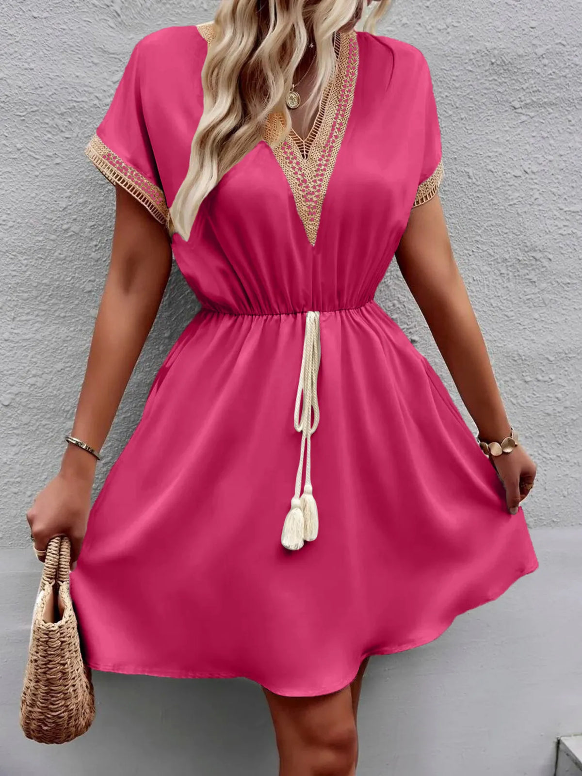 V-Neck Short Sleeve Mini Dress
