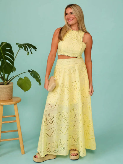 Eyelet Lace Top and Maxi Skirt Set