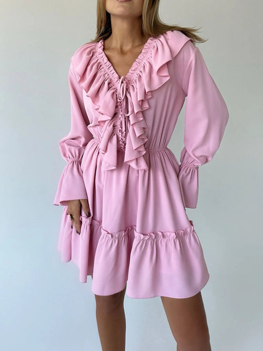 Ruffle Flounce Sleeve Mini Dress