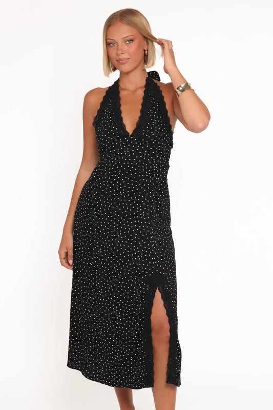 Stasia Maxi Halter Dress - Black White