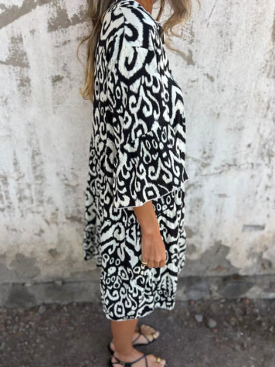 Full Size Printed Notched Half Sleeve Dress Plus Size