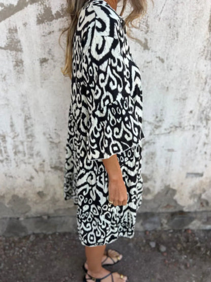 Full Size Printed Notched Half Sleeve Dress Plus Size
