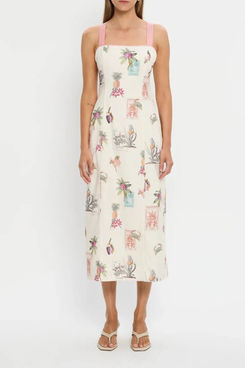 Printed Square Neck Summer Midi Dress