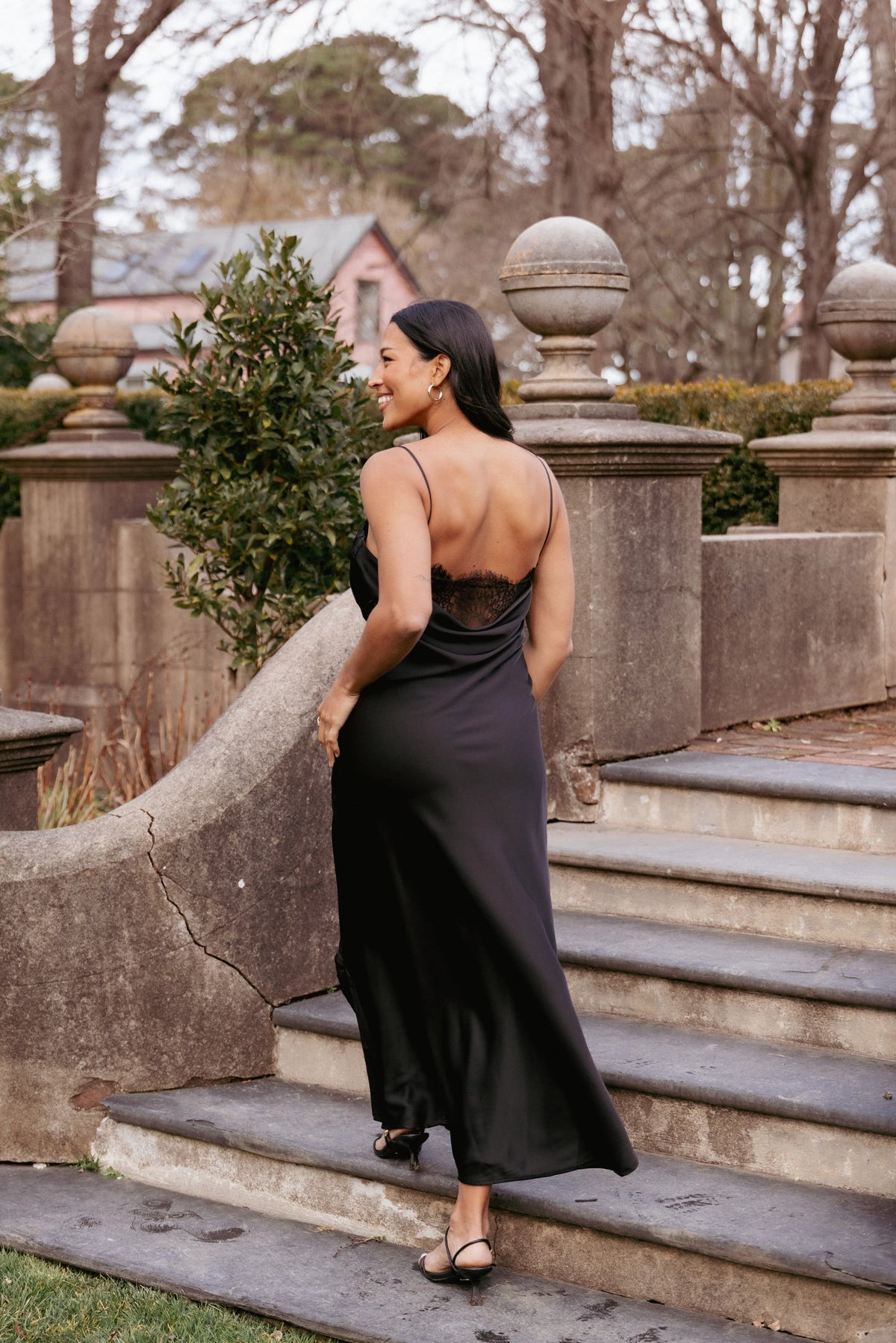 Evana Lace Maxi Dress - Black