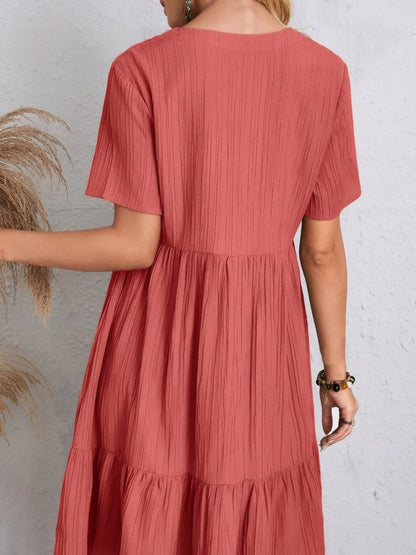 V-Neck Tiered Dress with Flutter Sleeves