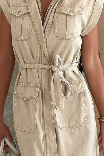 Casual Tie Waist Denim Mini Dress
